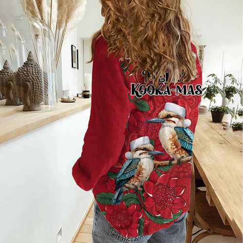 Aussie Kokaburra Waratah Christmas Women Casual Shirt Aboriginal Dots Painting - Aussie Hoodie