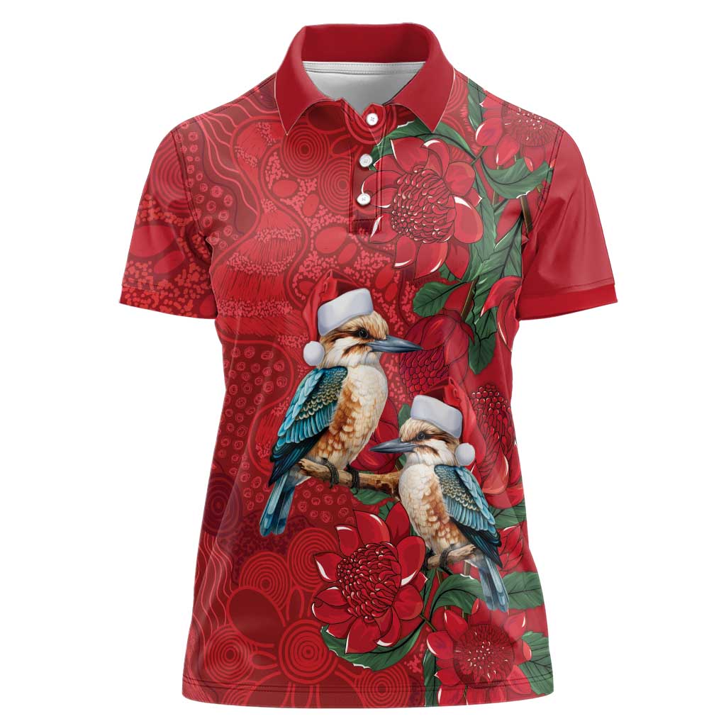 Aussie Kokaburra Waratah Christmas Women Polo Shirt Aboriginal Dots Painting - Aussie Hoodie