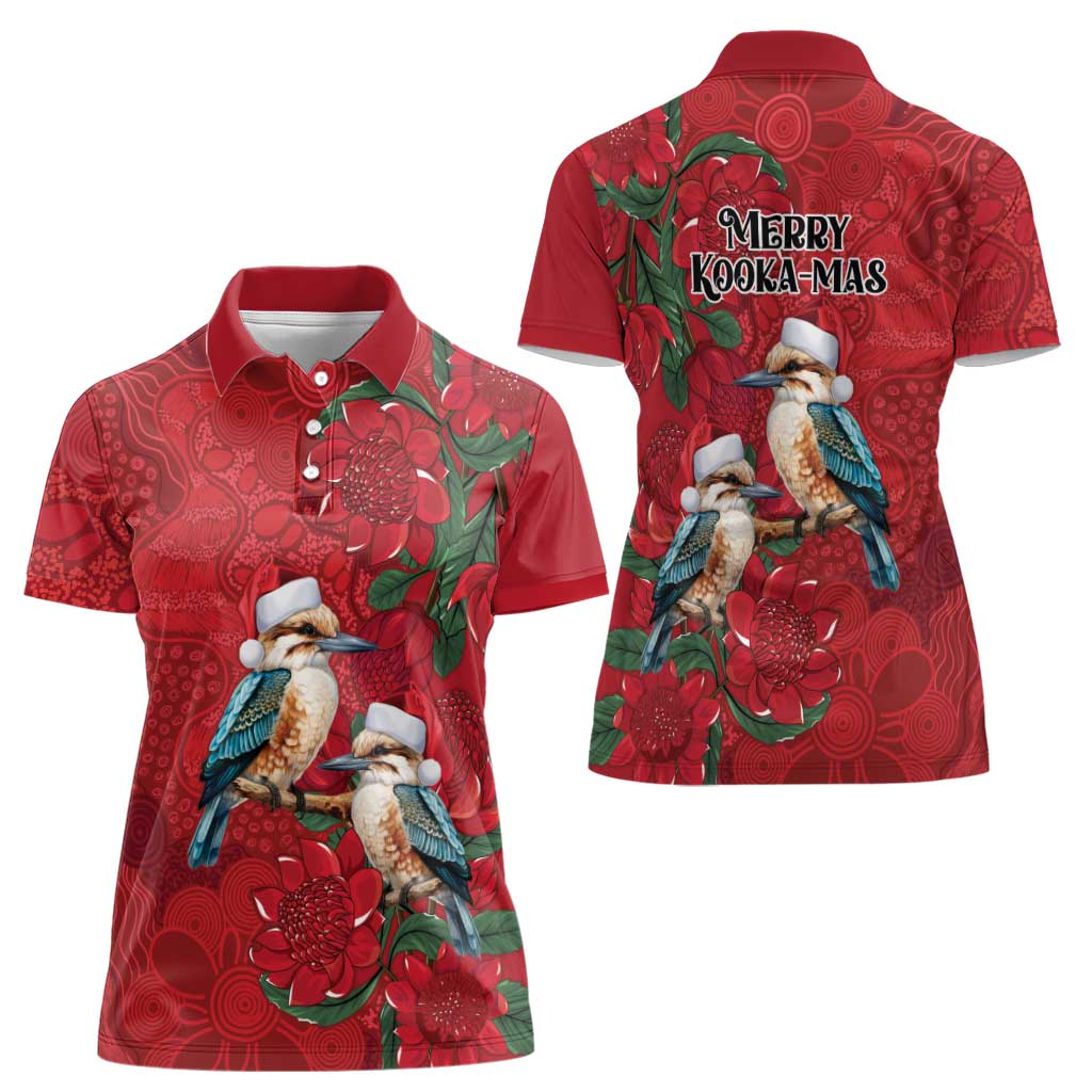 Aussie Kokaburra Waratah Christmas Women Polo Shirt Aboriginal Dots Painting - Aussie Hoodie