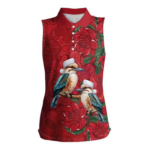 Aussie Kokaburra Waratah Christmas Women Sleeveless Polo Shirt Aboriginal Dots Painting - Aussie Hoodie