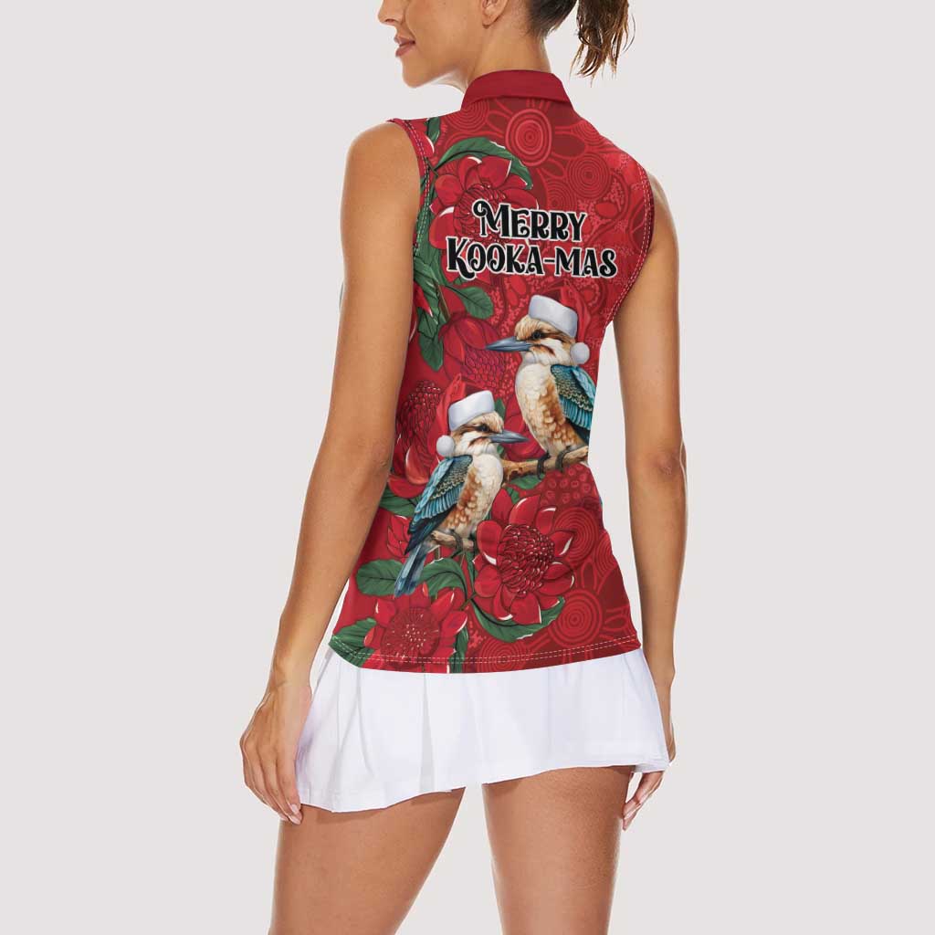 Aussie Kokaburra Waratah Christmas Women Sleeveless Polo Shirt Aboriginal Dots Painting - Aussie Hoodie