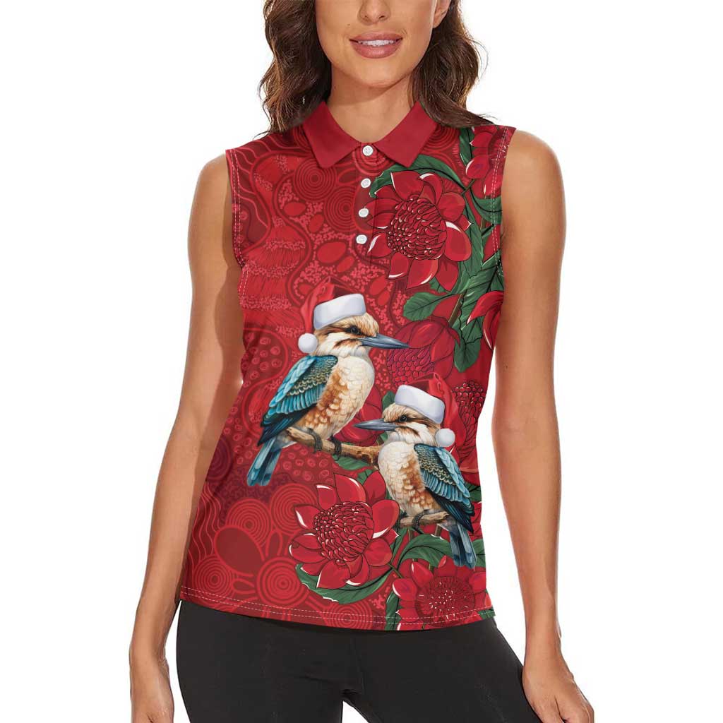 Aussie Kokaburra Waratah Christmas Women Sleeveless Polo Shirt Aboriginal Dots Painting - Aussie Hoodie