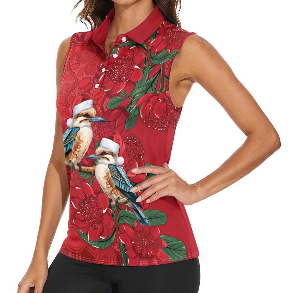 Aussie Kokaburra Waratah Christmas Women Sleeveless Polo Shirt Aboriginal Dots Painting - Aussie Hoodie