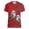 Aussie Kokaburra Waratah Christmas Women V-Neck T-Shirt Aboriginal Dots Painting - Aussie Hoodie