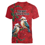 Aussie Kokaburra Waratah Christmas Women V-Neck T-Shirt Aboriginal Dots Painting - Aussie Hoodie