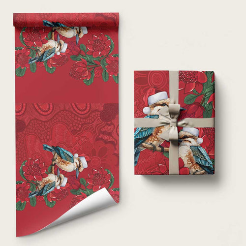 Aussie Kokaburra Waratah Christmas Wrapping Paper Aboriginal Dots Painting - Aussie Hoodie