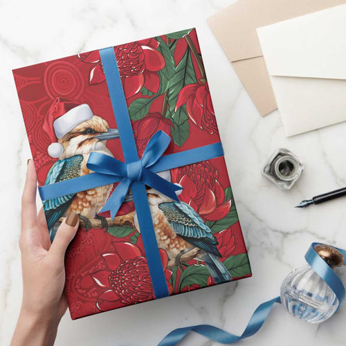 Aussie Kokaburra Waratah Christmas Wrapping Paper Aboriginal Dots Painting - Aussie Hoodie
