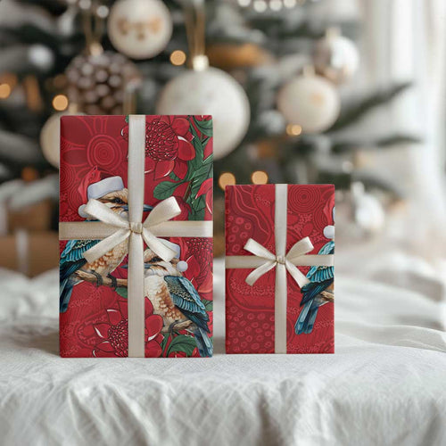 Aussie Kokaburra Waratah Christmas Wrapping Paper Aboriginal Dots Painting - Aussie Hoodie