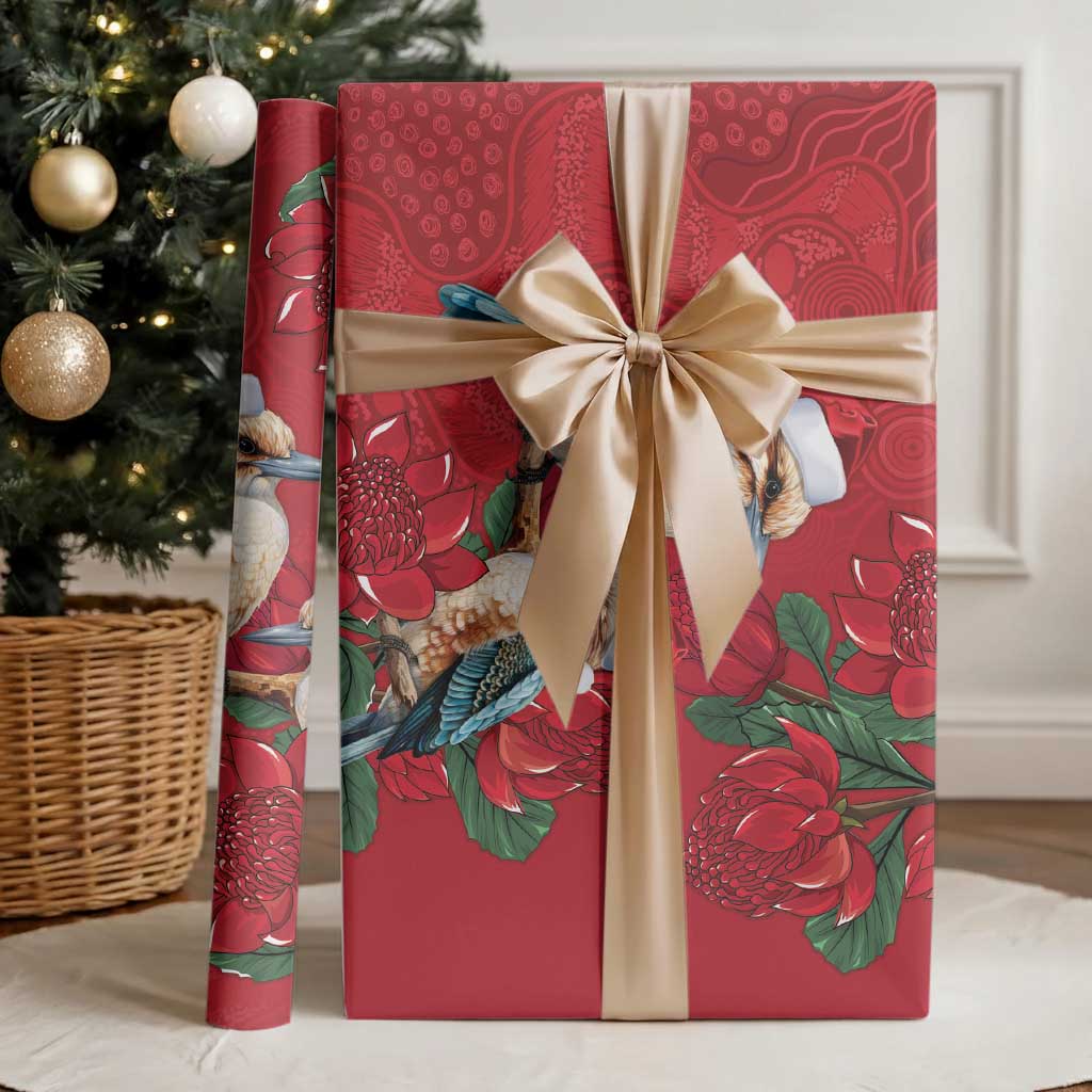 Aussie Kokaburra Waratah Christmas Wrapping Paper Aboriginal Dots Painting - Aussie Hoodie
