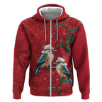 Aussie Kokaburra Waratah Christmas Zip Hoodie Aboriginal Dots Painting - Aussie Hoodie