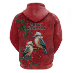 Aussie Kokaburra Waratah Christmas Zip Hoodie Aboriginal Dots Painting - Aussie Hoodie