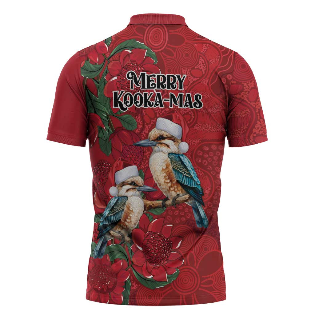 Aussie Kokaburra Waratah Christmas Zipper Polo Shirt Aboriginal Dots Painting - Aussie Hoodie