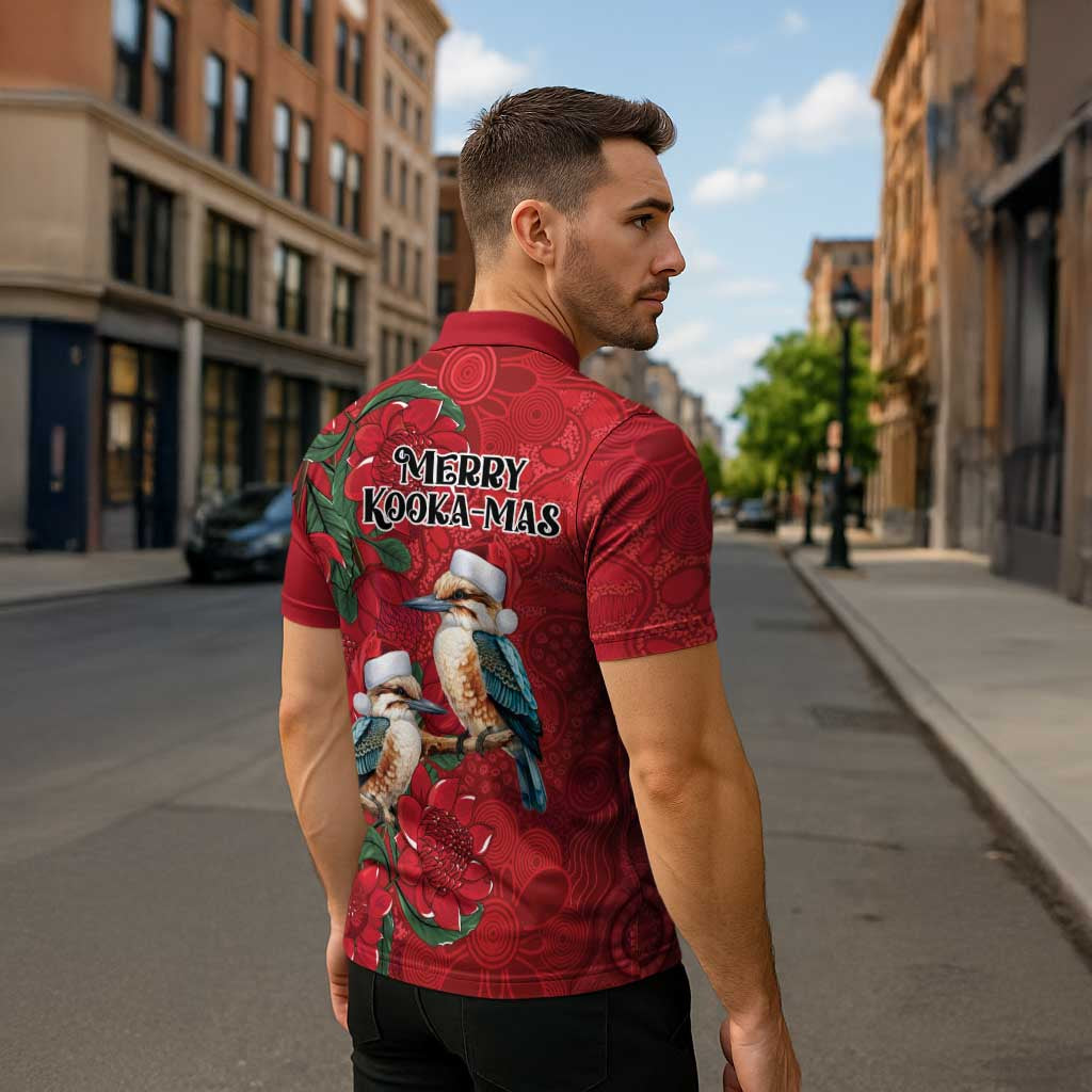 Aussie Kokaburra Waratah Christmas Zipper Polo Shirt Aboriginal Dots Painting - Aussie Hoodie
