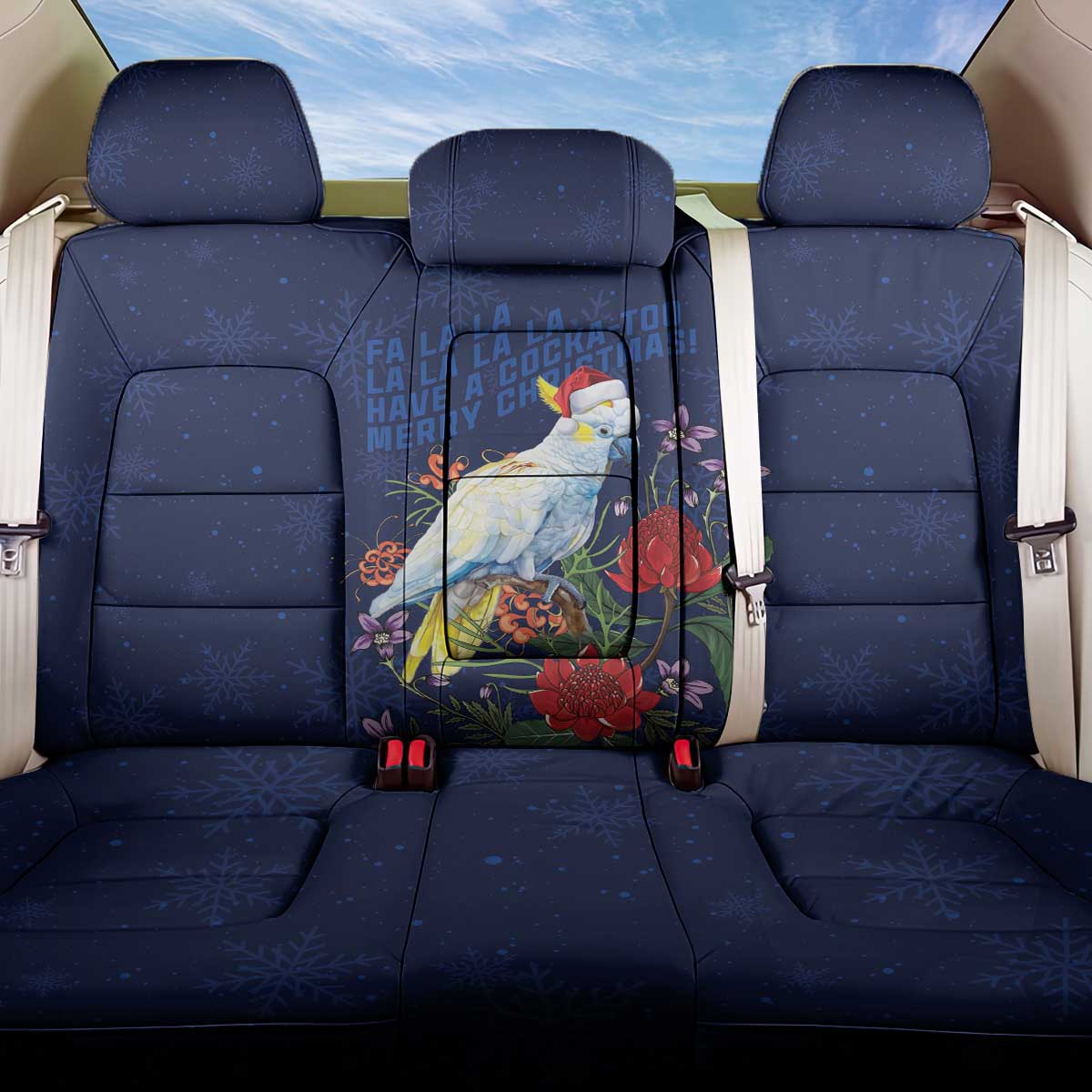 Merry Cocka-mas Back Car Seat Cover Australia Christmas Blue Art - Aussie Hoodie