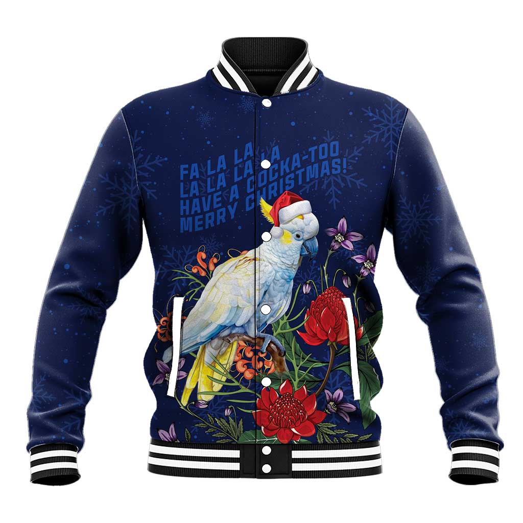 Merry Cocka-mas Baseball Jacket Australia Christmas Blue Art - Aussie Hoodie