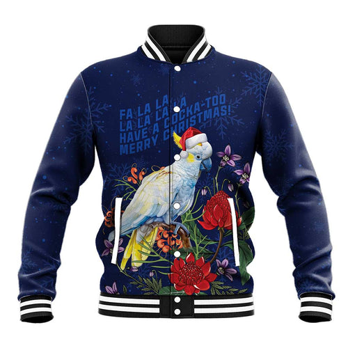 Merry Cocka-mas Baseball Jacket Australia Christmas Blue Art - Aussie Hoodie