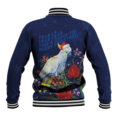 Merry Cocka-mas Baseball Jacket Australia Christmas Blue Art - Aussie Hoodie