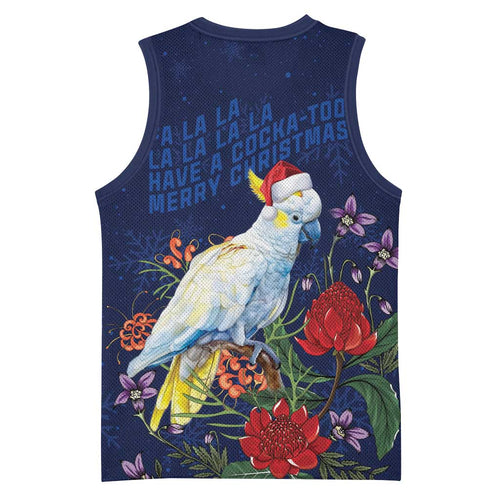 Merry Cocka-mas Basketball Jersey Australia Christmas Blue Art - Aussie Hoodie