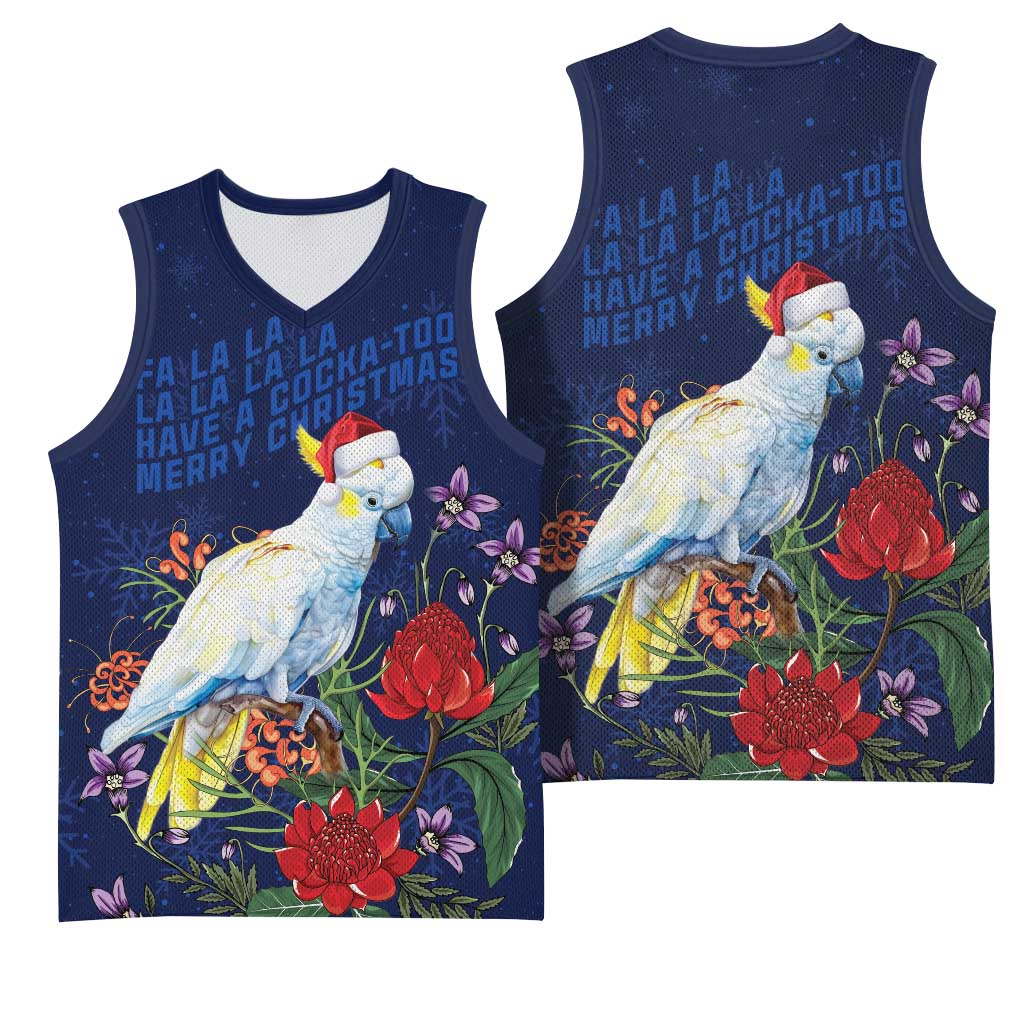 Merry Cocka-mas Basketball Jersey Australia Christmas Blue Art - Aussie Hoodie