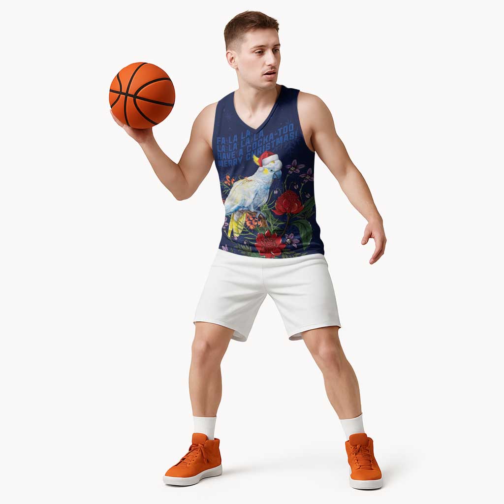 Merry Cocka-mas Basketball Jersey Australia Christmas Blue Art - Aussie Hoodie