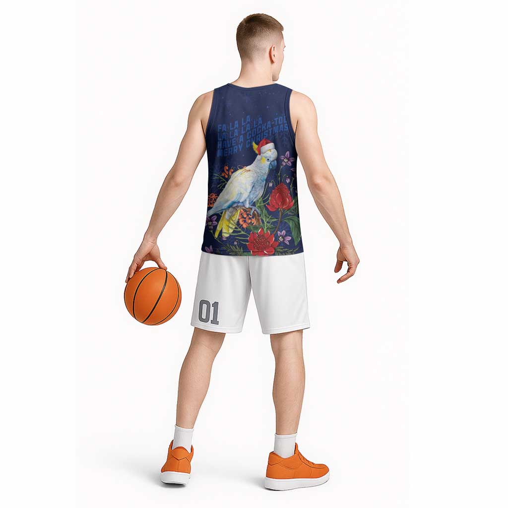 Merry Cocka-mas Basketball Jersey Australia Christmas Blue Art - Aussie Hoodie