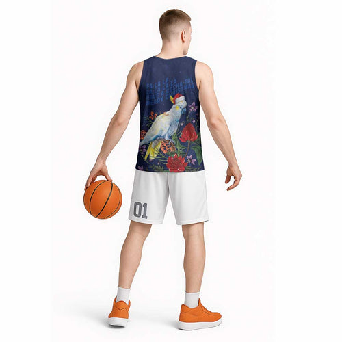 Merry Cocka-mas Basketball Jersey Australia Christmas Blue Art - Aussie Hoodie