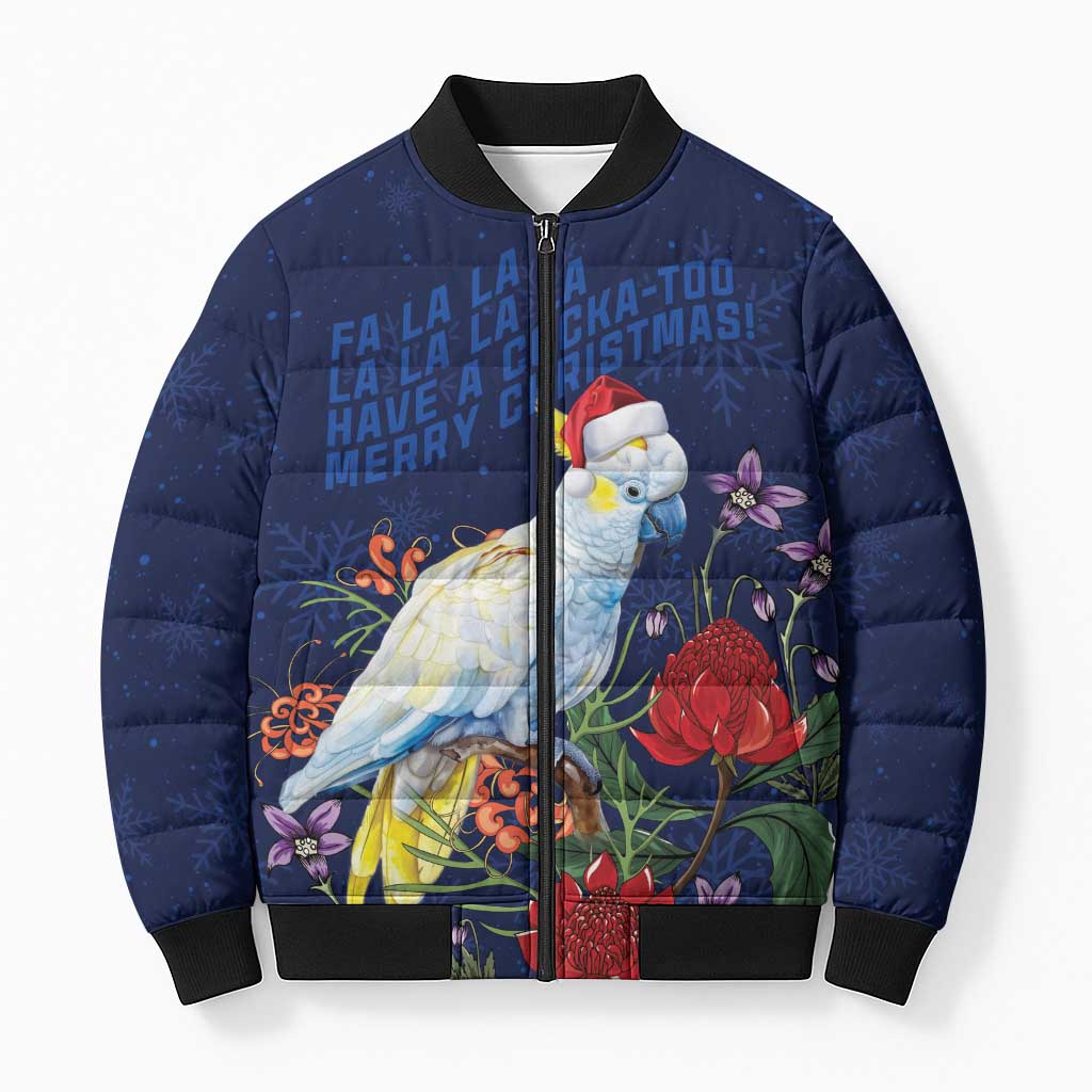Merry Cocka-mas Bomber Puffer Jacket Australia Christmas Blue Art - Aussie Hoodie