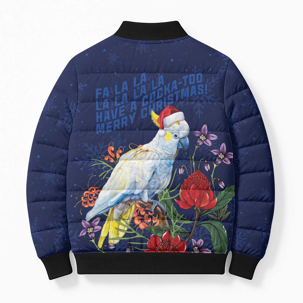Merry Cocka-mas Bomber Puffer Jacket Australia Christmas Blue Art - Aussie Hoodie