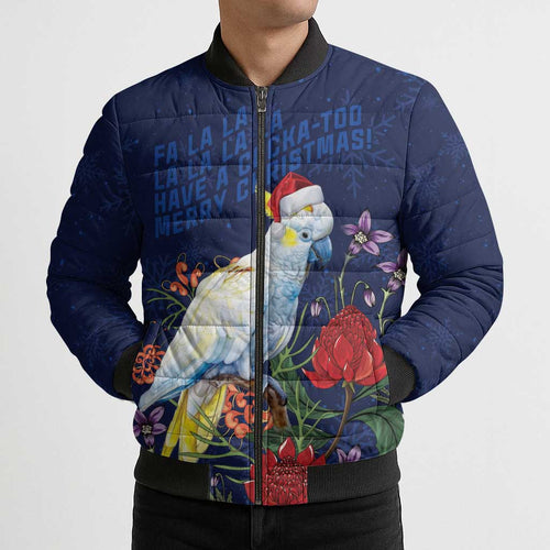 Merry Cocka-mas Bomber Puffer Jacket Australia Christmas Blue Art - Aussie Hoodie