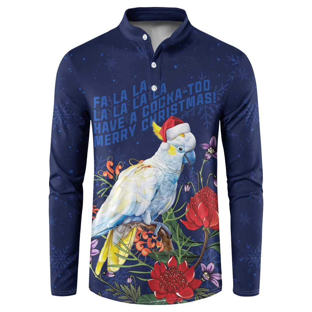 Merry Cocka-mas Button Sweatshirt Australia Christmas Blue Art - Aussie Hoodie