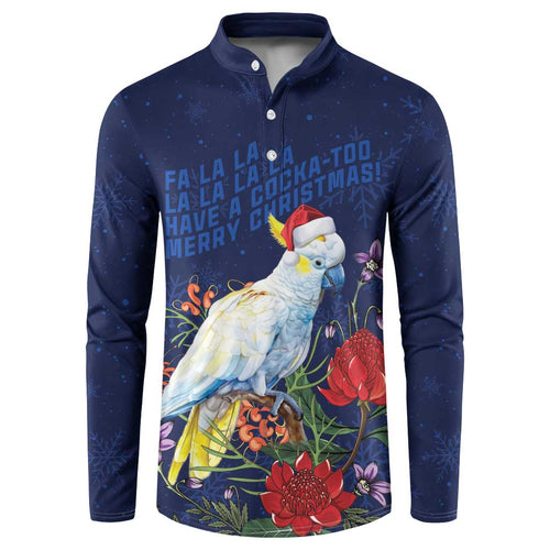 Merry Cocka-mas Button Sweatshirt Australia Christmas Blue Art - Aussie Hoodie
