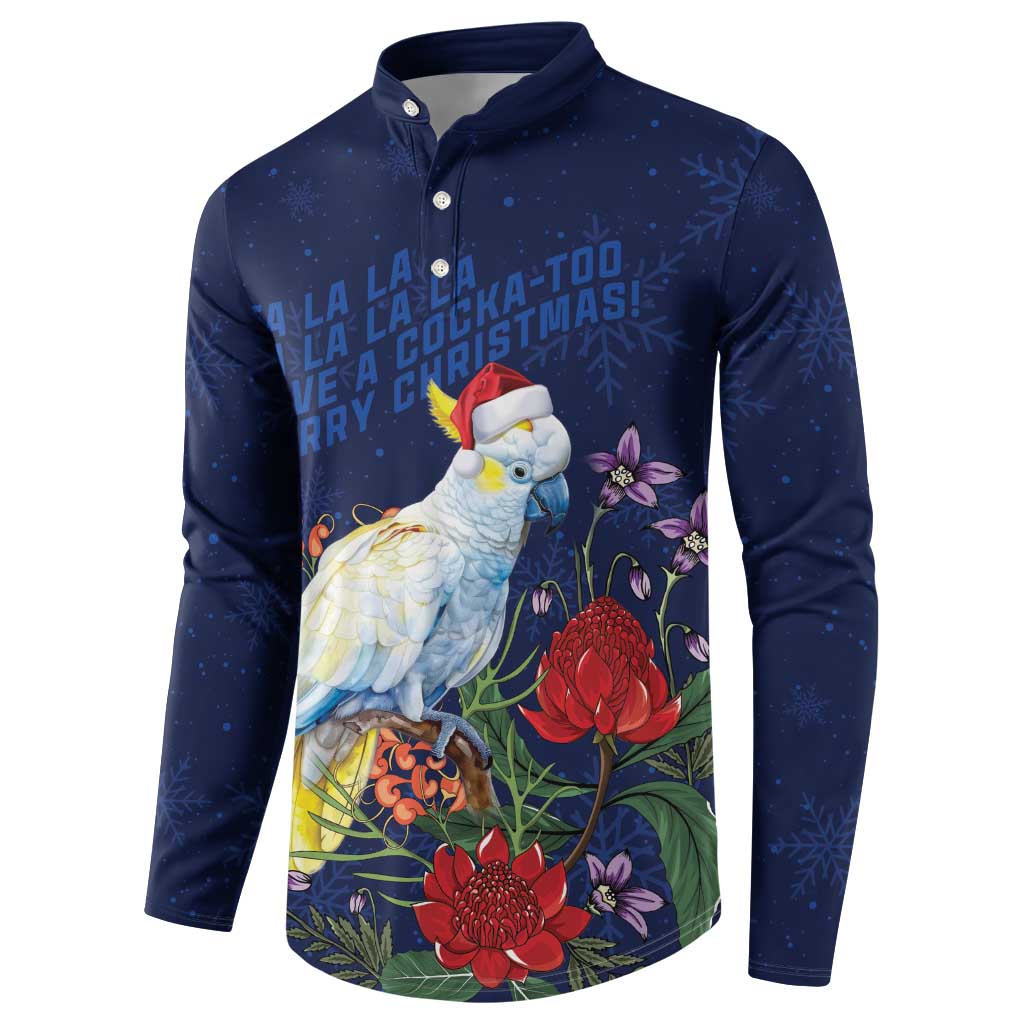 Merry Cocka-mas Button Sweatshirt Australia Christmas Blue Art - Aussie Hoodie