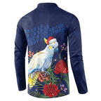 Merry Cocka-mas Button Sweatshirt Australia Christmas Blue Art - Aussie Hoodie