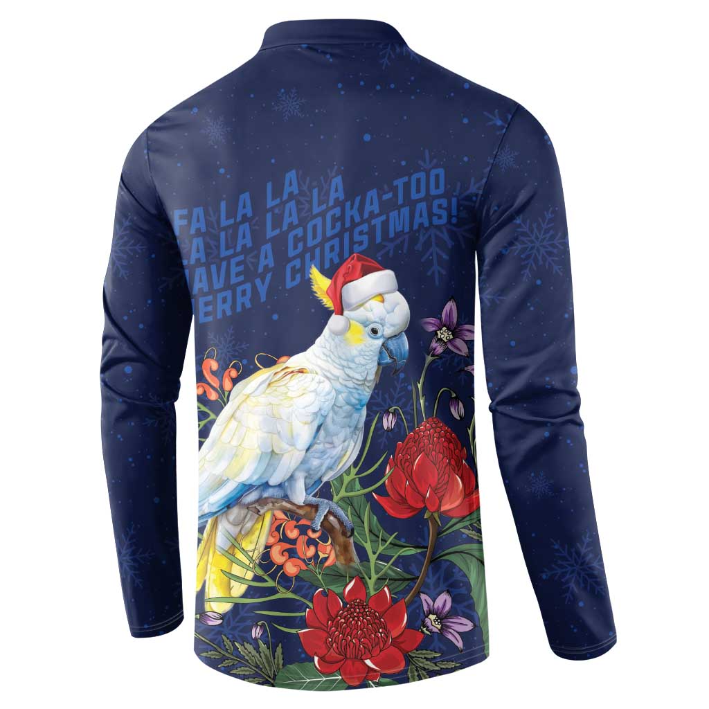 Merry Cocka-mas Button Sweatshirt Australia Christmas Blue Art - Aussie Hoodie