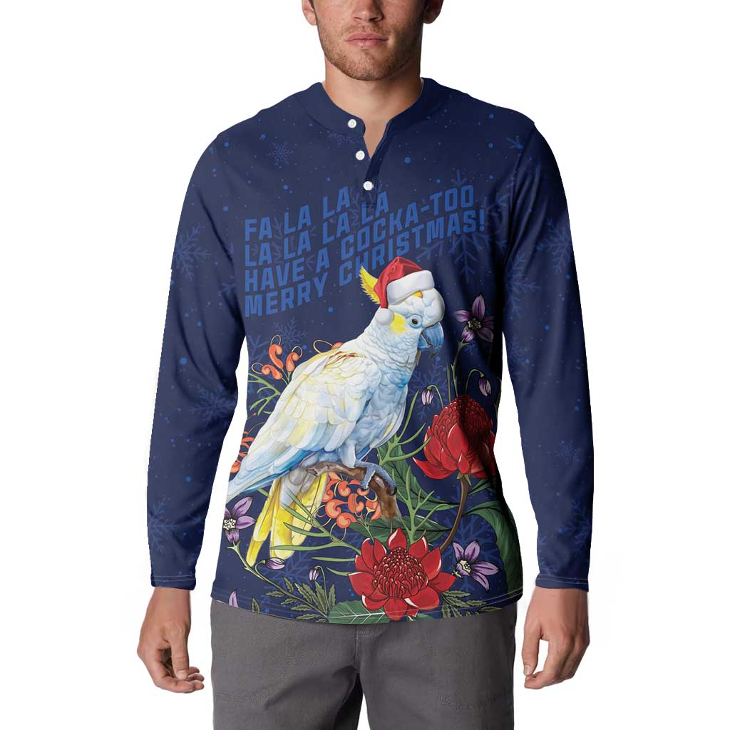 Merry Cocka-mas Button Sweatshirt Australia Christmas Blue Art - Aussie Hoodie