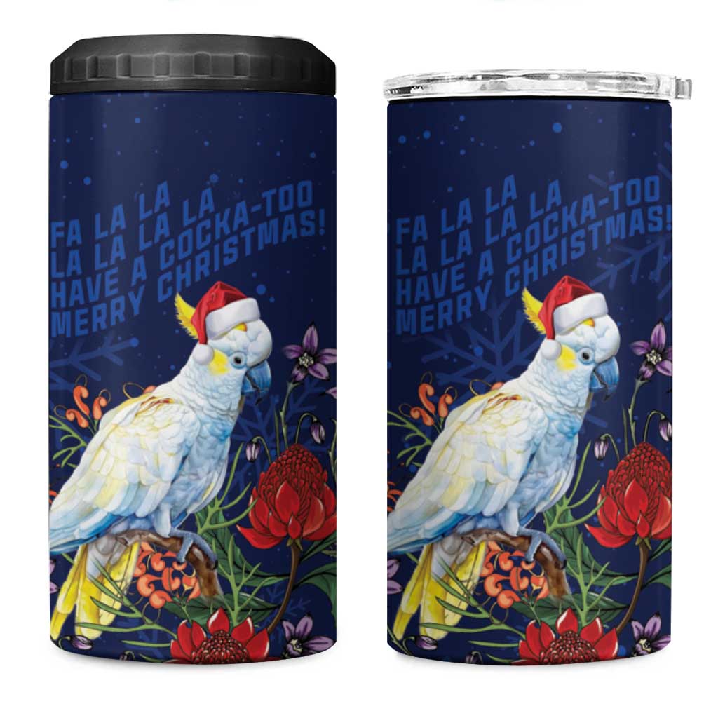 Merry Cocka-mas 4 in 1 Can Cooler Tumbler Australia Christmas Blue Art - Aussie Hoodie