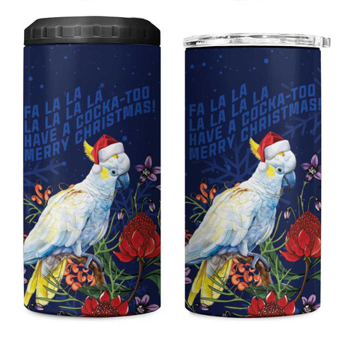 Merry Cocka-mas 4 in 1 Can Cooler Tumbler Australia Christmas Blue Art - Aussie Hoodie