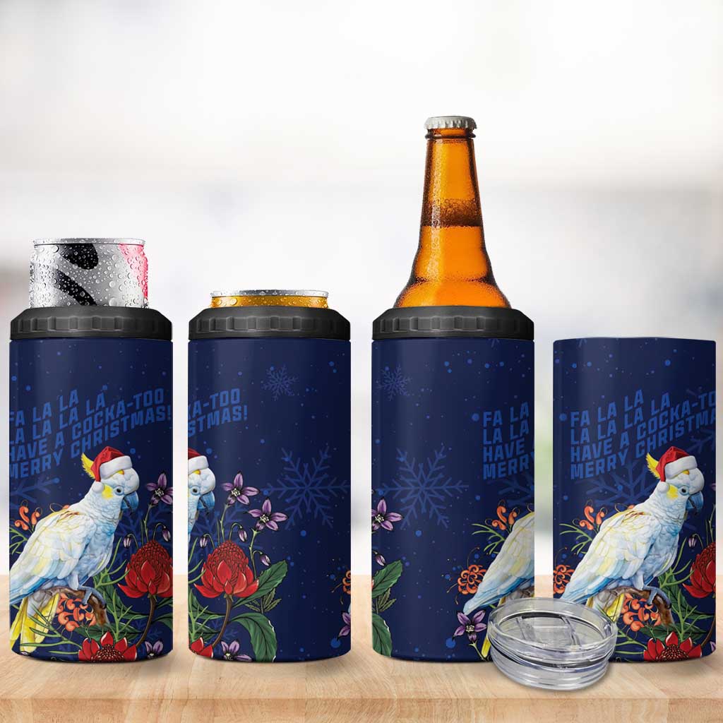 Merry Cocka-mas 4 in 1 Can Cooler Tumbler Australia Christmas Blue Art - Aussie Hoodie