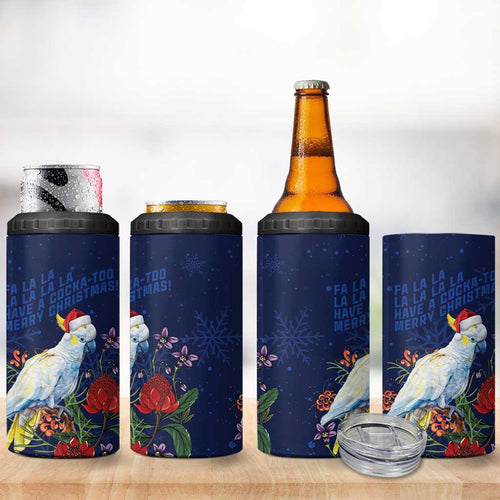 Merry Cocka-mas 4 in 1 Can Cooler Tumbler Australia Christmas Blue Art - Aussie Hoodie