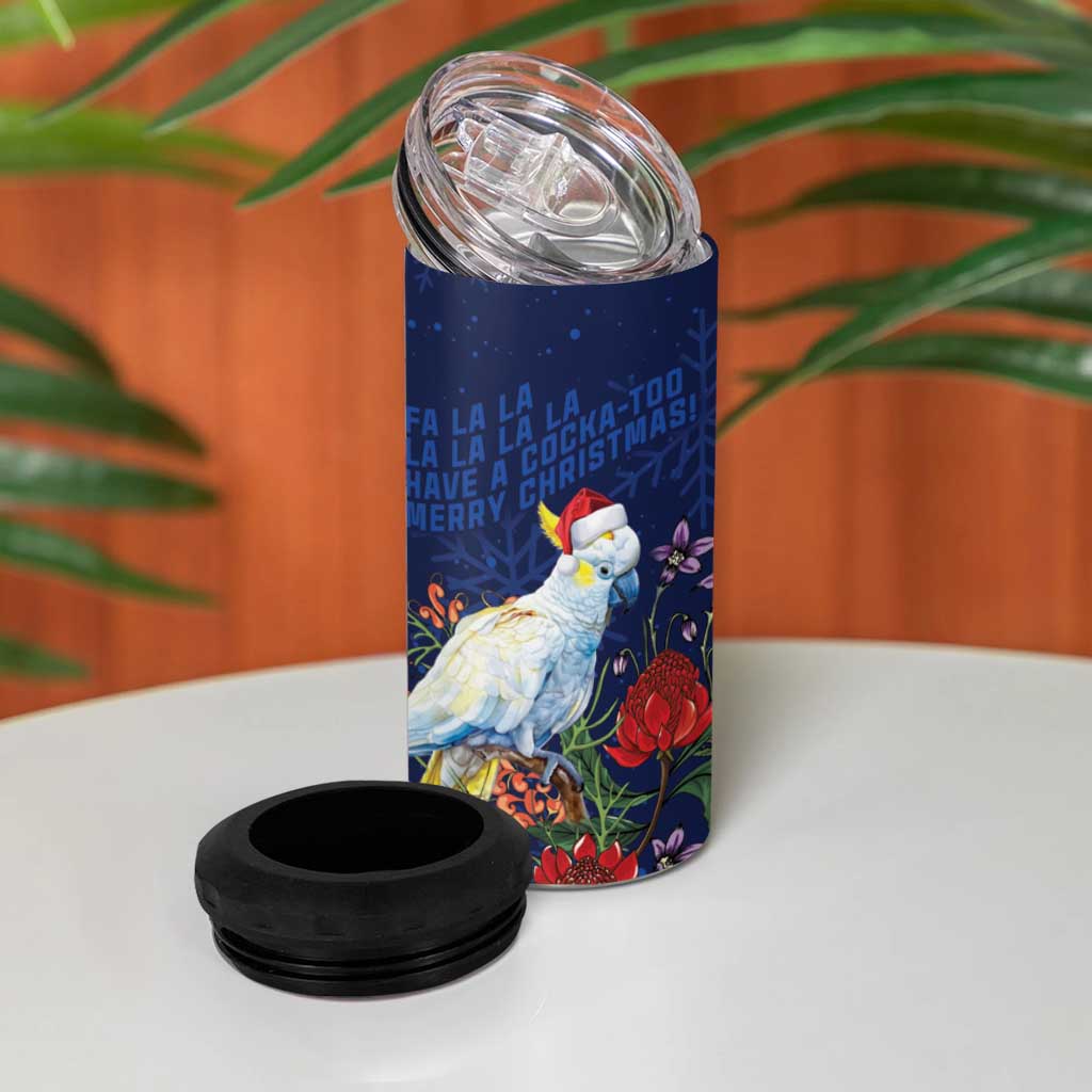 Merry Cocka-mas 4 in 1 Can Cooler Tumbler Australia Christmas Blue Art - Aussie Hoodie