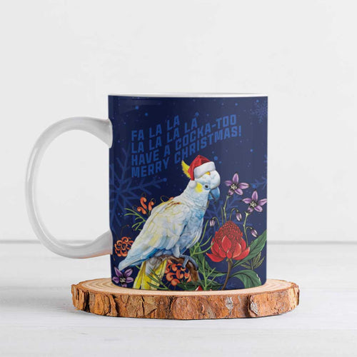 Merry Cocka-mas Ceramic Mug Australia Christmas Blue Art - Aussie Hoodie