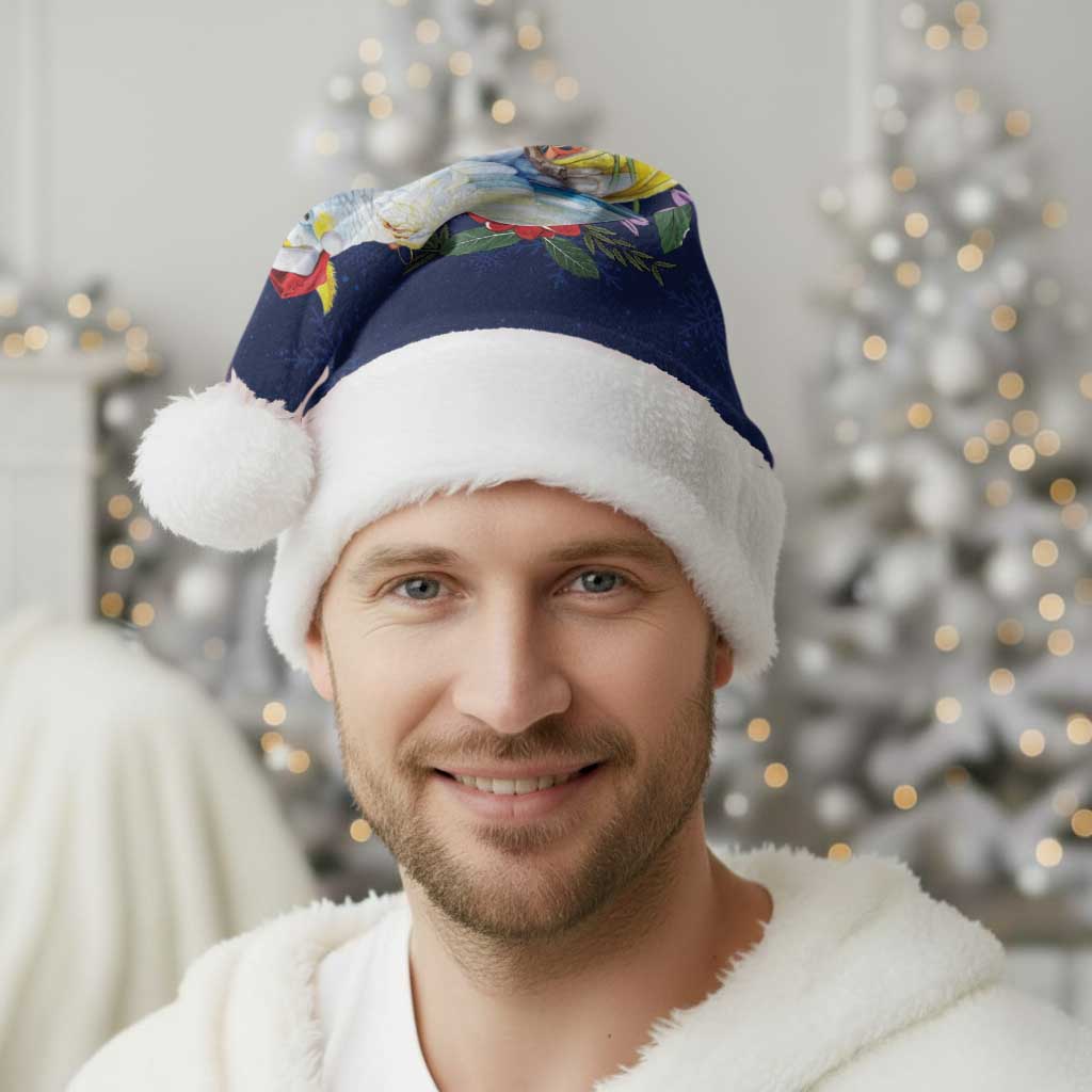 Merry Cocka-mas Christmas Santa Hat Australia Christmas Blue Art - Aussie Hoodie
