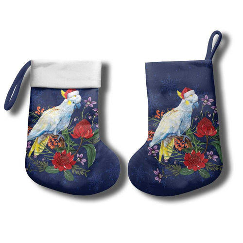 Merry Cocka-mas Christmas Stocking Australia Christmas Blue Art - Aussie Hoodie