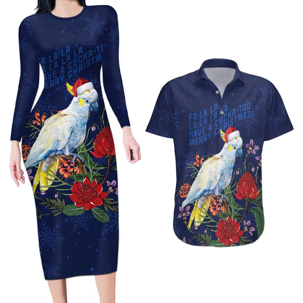Merry Cocka-mas Couples Matching Long Sleeve Bodycon Dress and Hawaiian Shirt Australia Christmas Blue Art - Aussie Hoodie