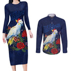 Merry Cocka-mas Couples Matching Long Sleeve Bodycon Dress and Long Sleeve Button Shirt Australia Christmas Blue Art - Aussie Hoodie