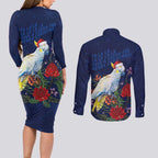 Merry Cocka-mas Couples Matching Long Sleeve Bodycon Dress and Long Sleeve Button Shirt Australia Christmas Blue Art - Aussie Hoodie