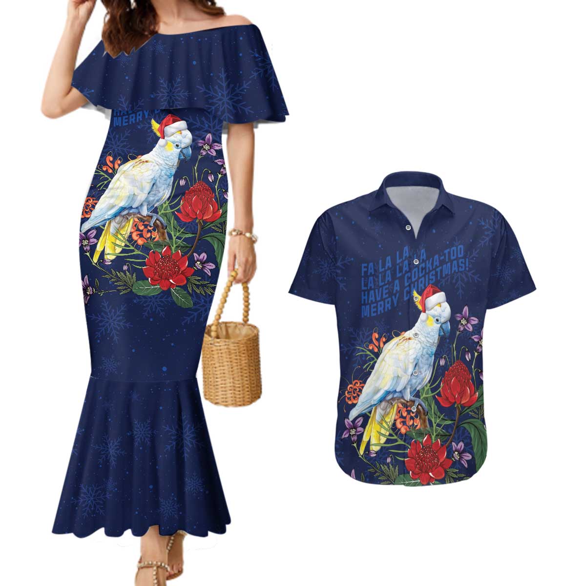 Merry Cocka-mas Couples Matching Mermaid Dress and Hawaiian Shirt Australia Christmas Blue Art - Aussie Hoodie