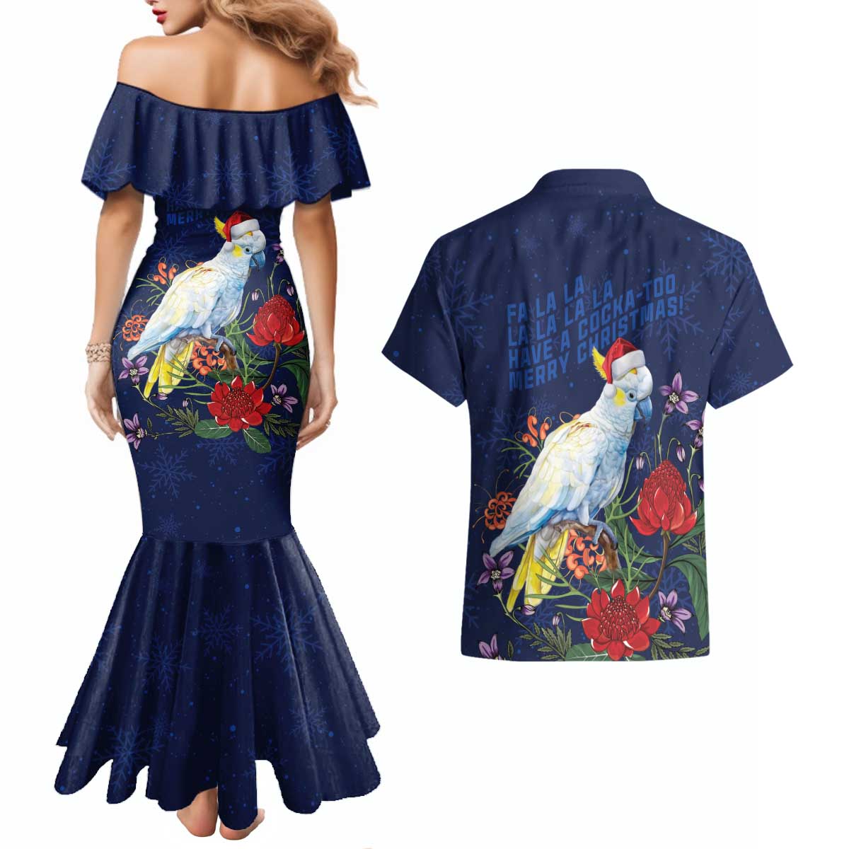 Merry Cocka-mas Couples Matching Mermaid Dress and Hawaiian Shirt Australia Christmas Blue Art - Aussie Hoodie