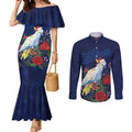 Merry Cocka-mas Couples Matching Mermaid Dress and Long Sleeve Button Shirt Australia Christmas Blue Art - Aussie Hoodie