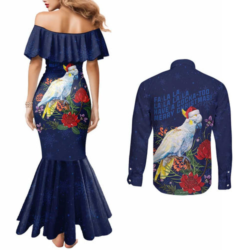 Merry Cocka-mas Couples Matching Mermaid Dress and Long Sleeve Button Shirt Australia Christmas Blue Art - Aussie Hoodie